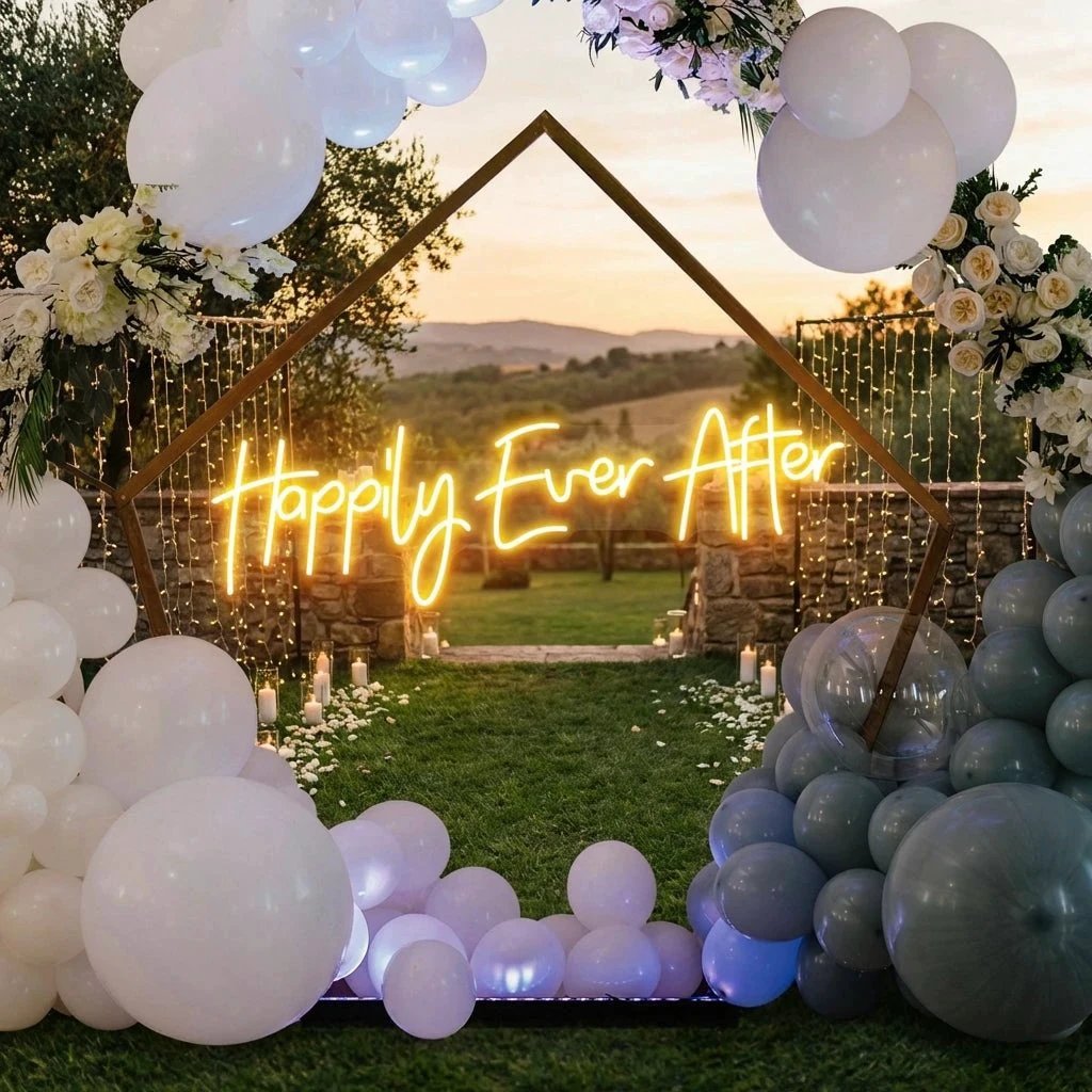 Neon Sign Wedding Backdrop, Happily Even After Led Neon Sign Light, Wedding decoration
