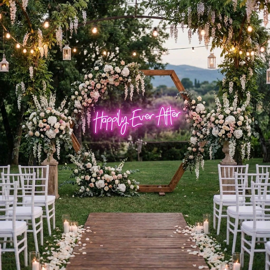 Neon Sign Wedding Backdrop, Happily Even After Led Neon Sign Light, Wedding decoration