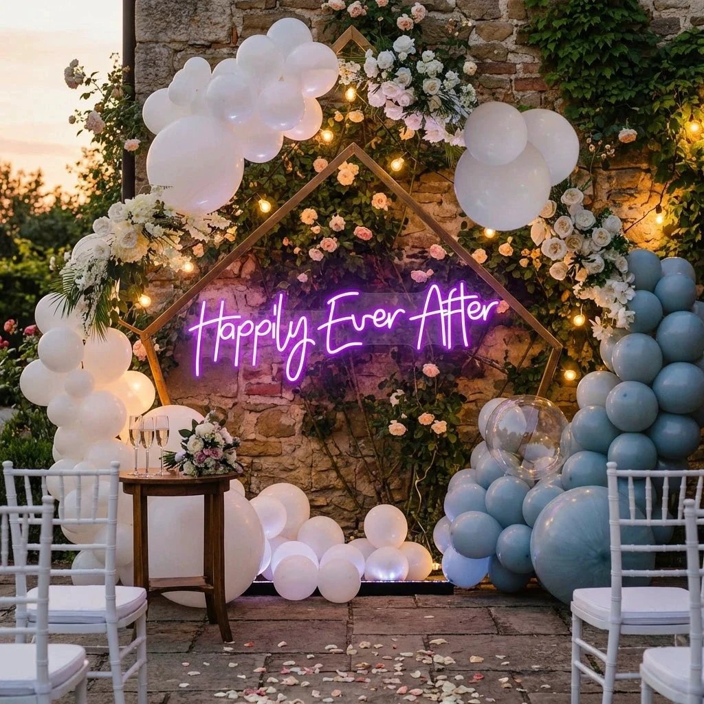 Neon Sign Wedding Backdrop, Happily Even After Led Neon Sign Light, Wedding decoration