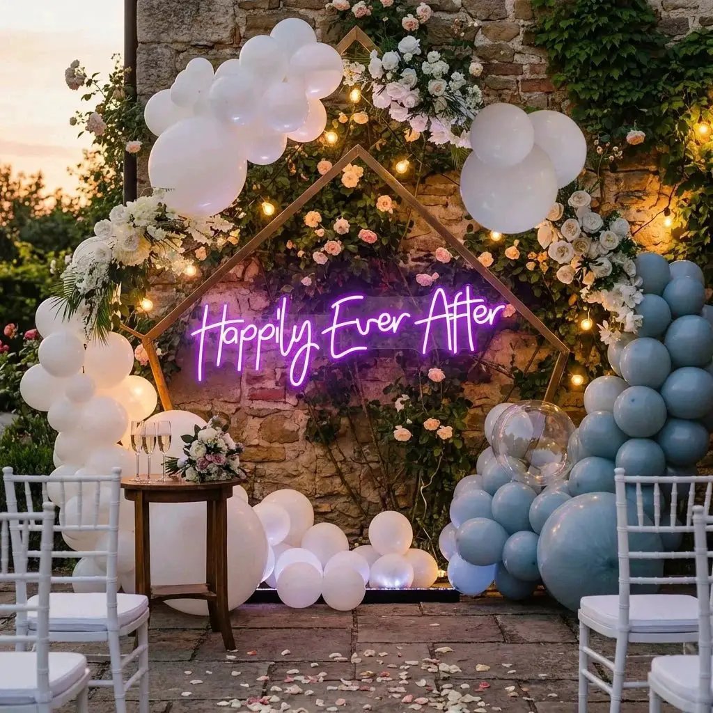 Neon Sign Wedding Backdrop, Happily Even After Led Neon Sign Light, Wedding decoration