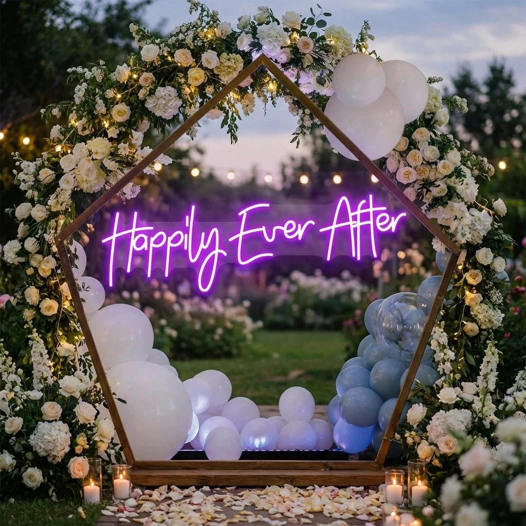 Neon Sign Wedding Backdrop, Happily Even After Led Neon Sign Light, Wedding decoration