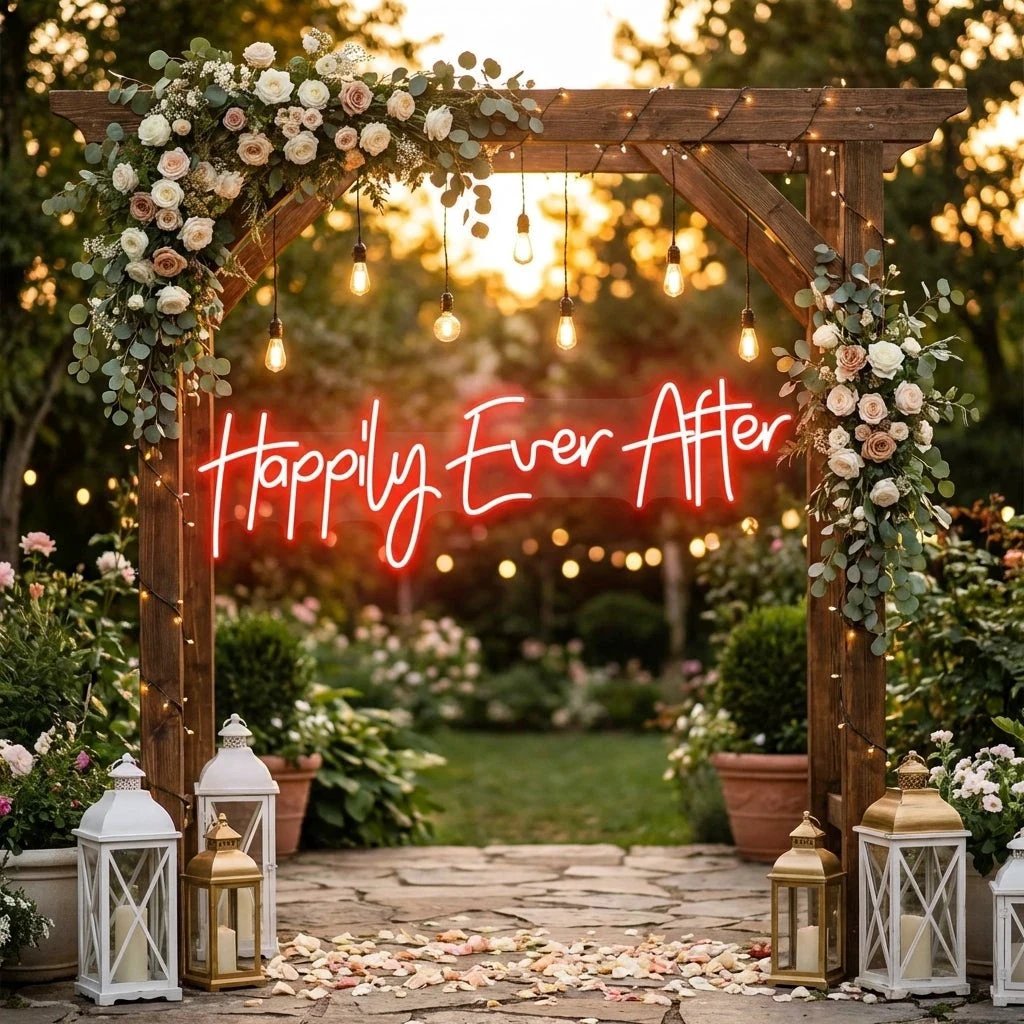 Neon Sign Wedding Backdrop, Happily Even After Led Neon Sign Light, Wedding decoration