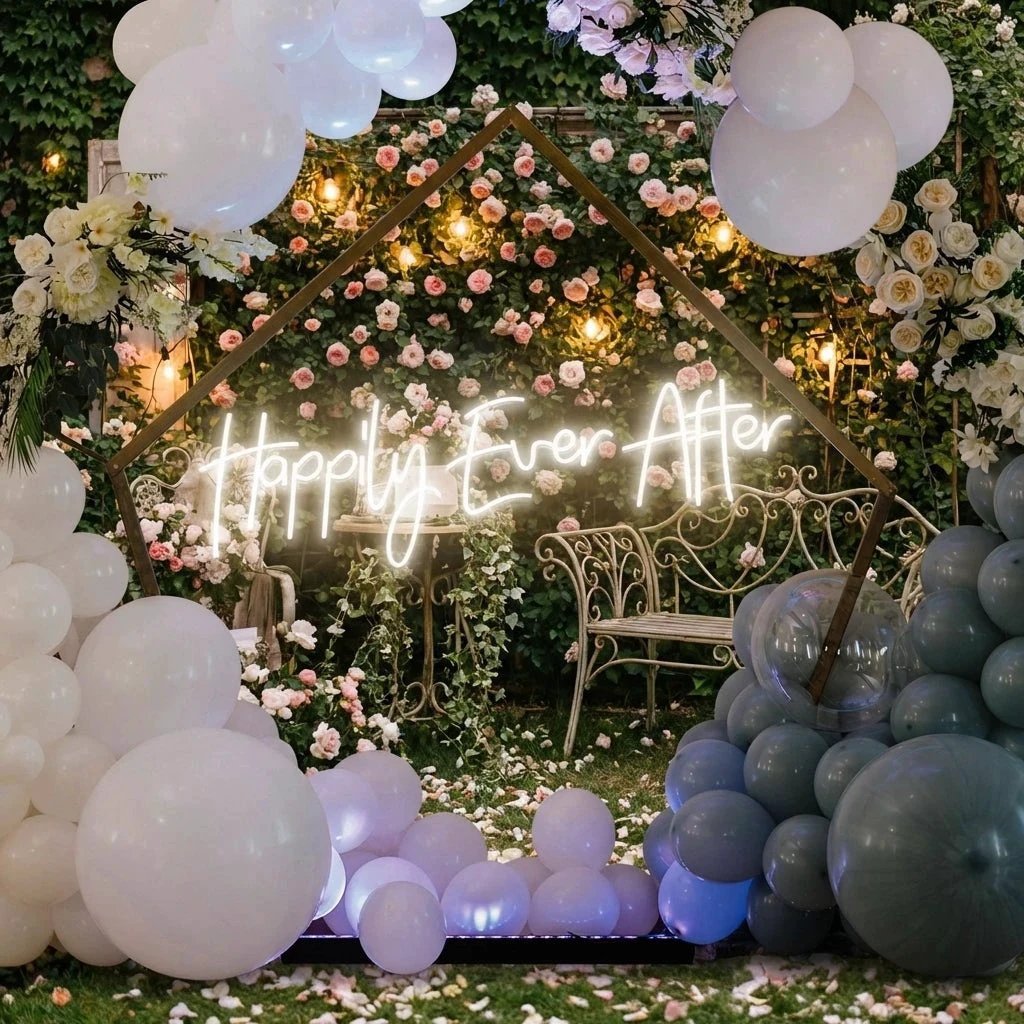 Neon Sign Wedding Backdrop, Happily Even After Led Neon Sign Light, Wedding decoration