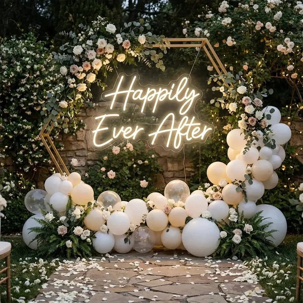 Neon Sign Wedding Backdrop, Happily Even After Led Neon Sign Light, Wedding decoration