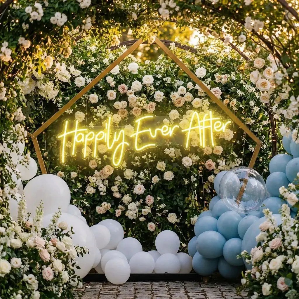 Neon Sign Wedding Backdrop, Happily Even After Led Neon Sign Light, Wedding decoration