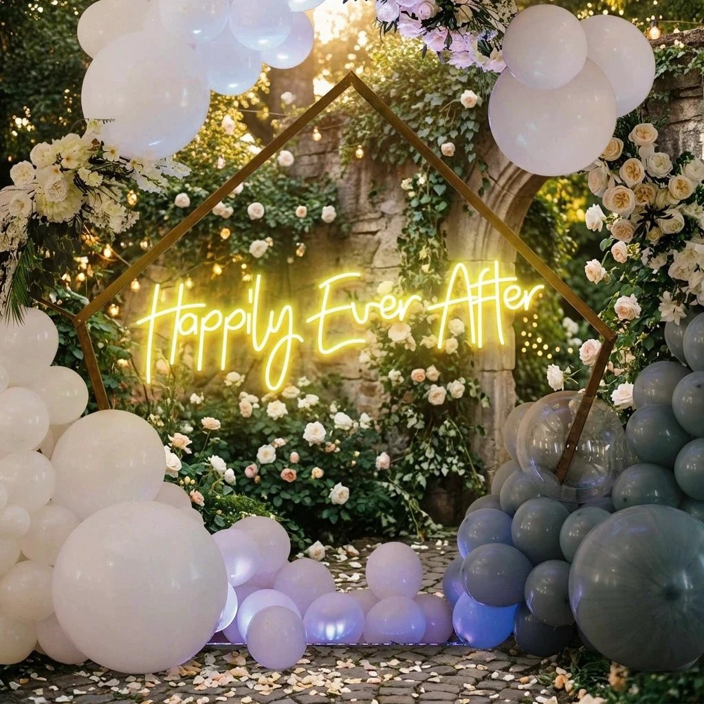 Neon Sign Wedding Backdrop, Happily Even After Led Neon Sign Light, Wedding decoration