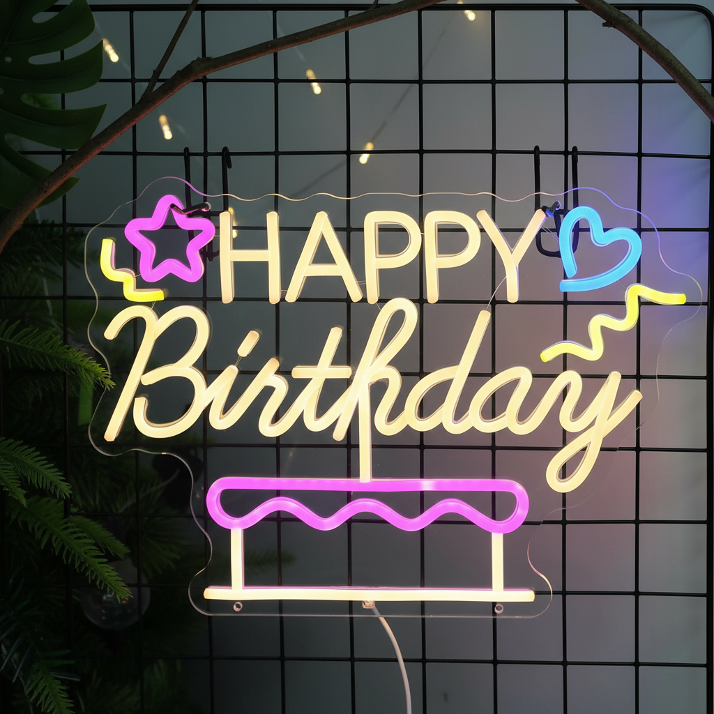 Happy Birthday&Cake Neon Sign