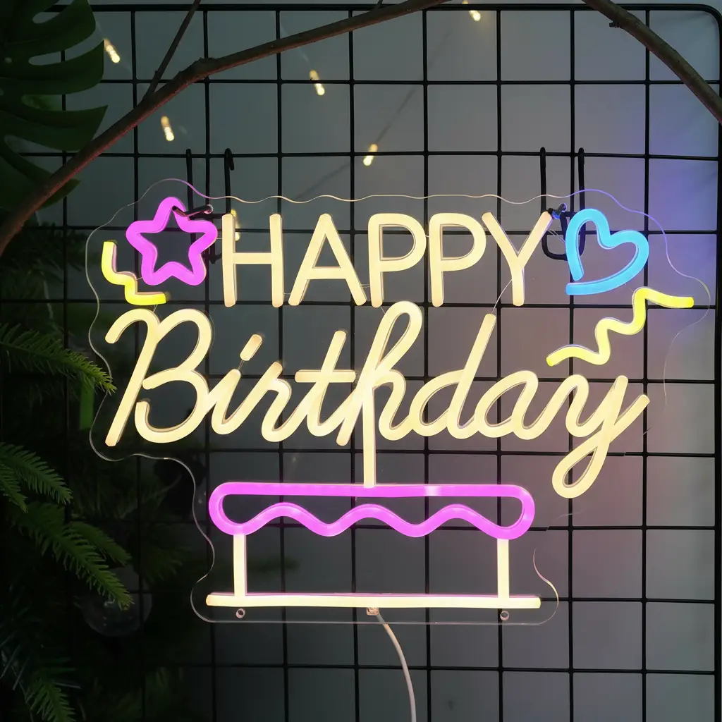 Happy Birthday&Cake Neon Sign