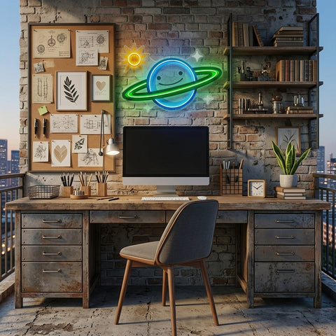 Happy Planet LED Neon Sign Light Pop Art