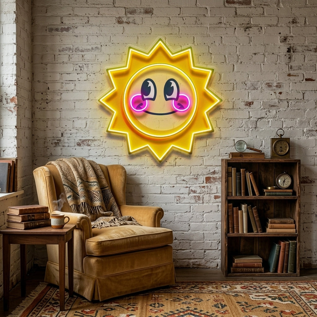 Happy Sun LED Neon Sign Light Pop Art
