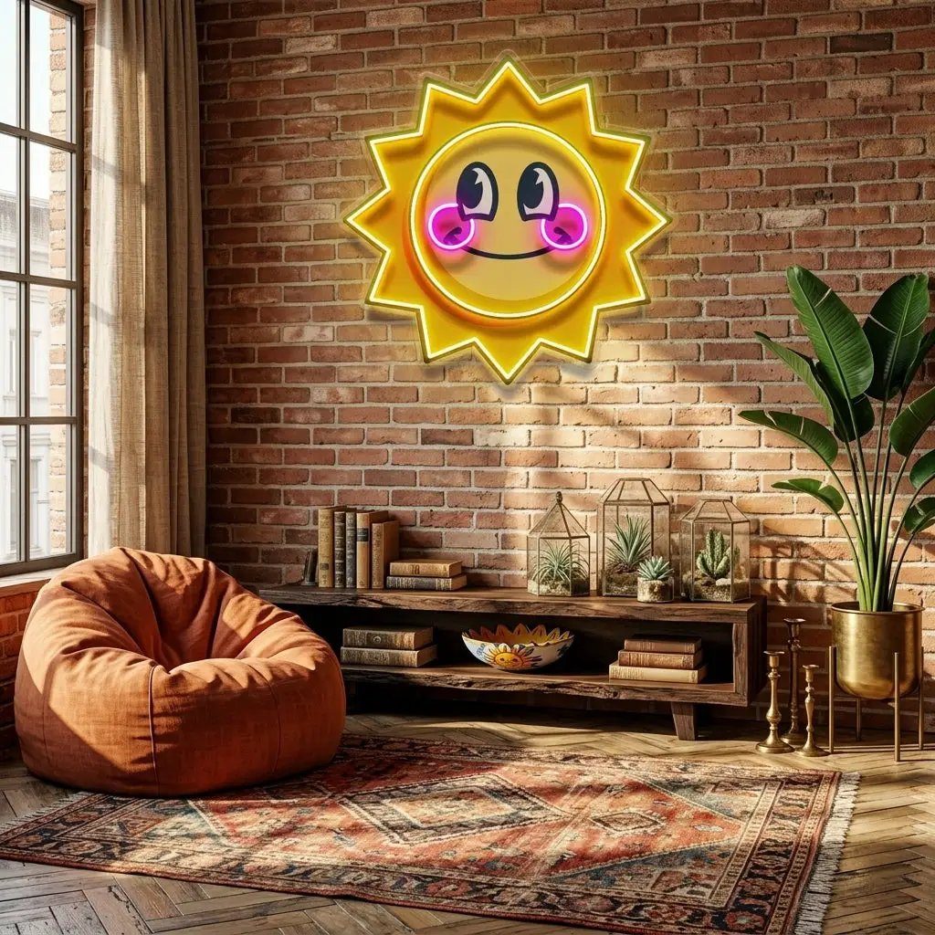 Happy Sun LED Neon Sign Light Pop Art