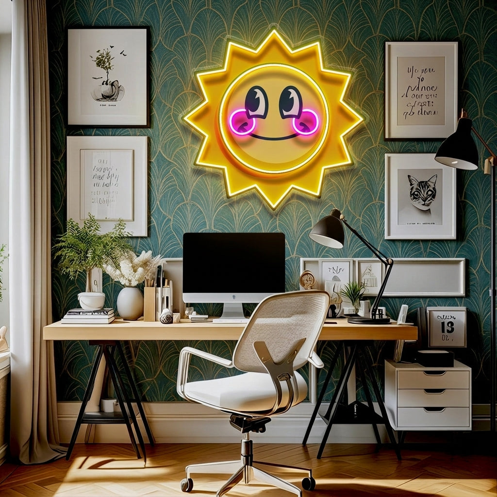 Happy Sun LED Neon Sign Light Pop Art