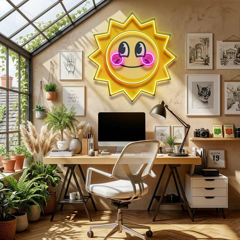 Happy Sun LED Neon Sign Light Pop Art