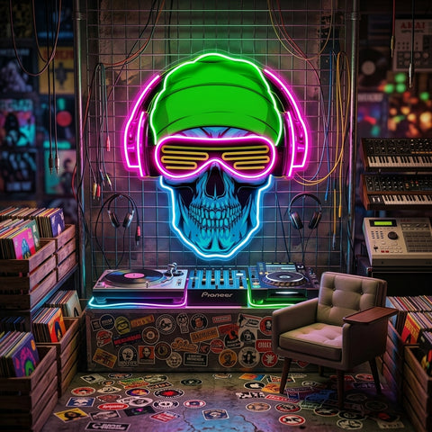 Headphone Skull LED Neon Sign Light Pop Art