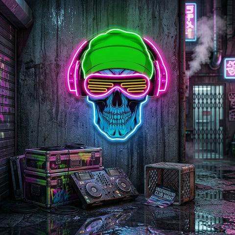 Headphone Skull LED Neon Sign Light Pop Art