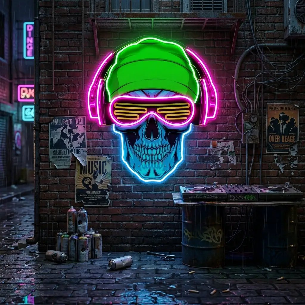 Headphone Skull LED Neon Sign Light Pop Art