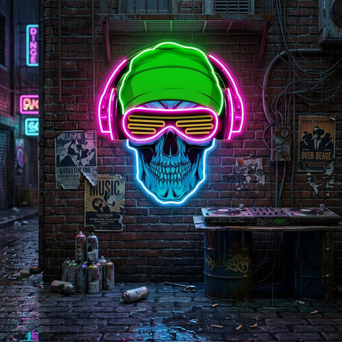 Headphone Skull LED Neon Sign Light Pop Art