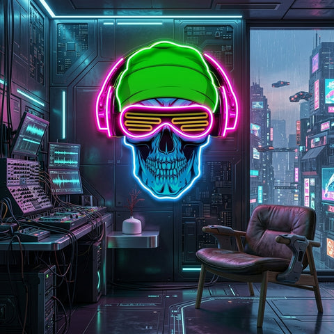 Headphone Skull LED Neon Sign Light Pop Art