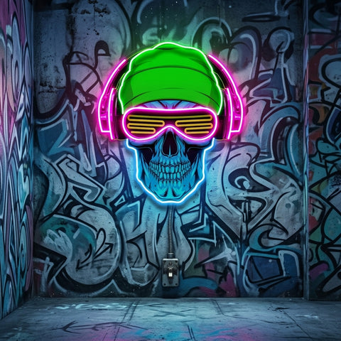 Headphone Skull LED Neon Sign Light Pop Art