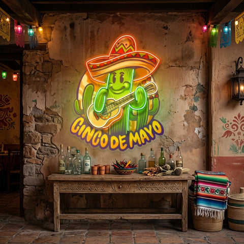 Inco De Mayo Cactus Mascot LED Neon Sign Light Pop Art