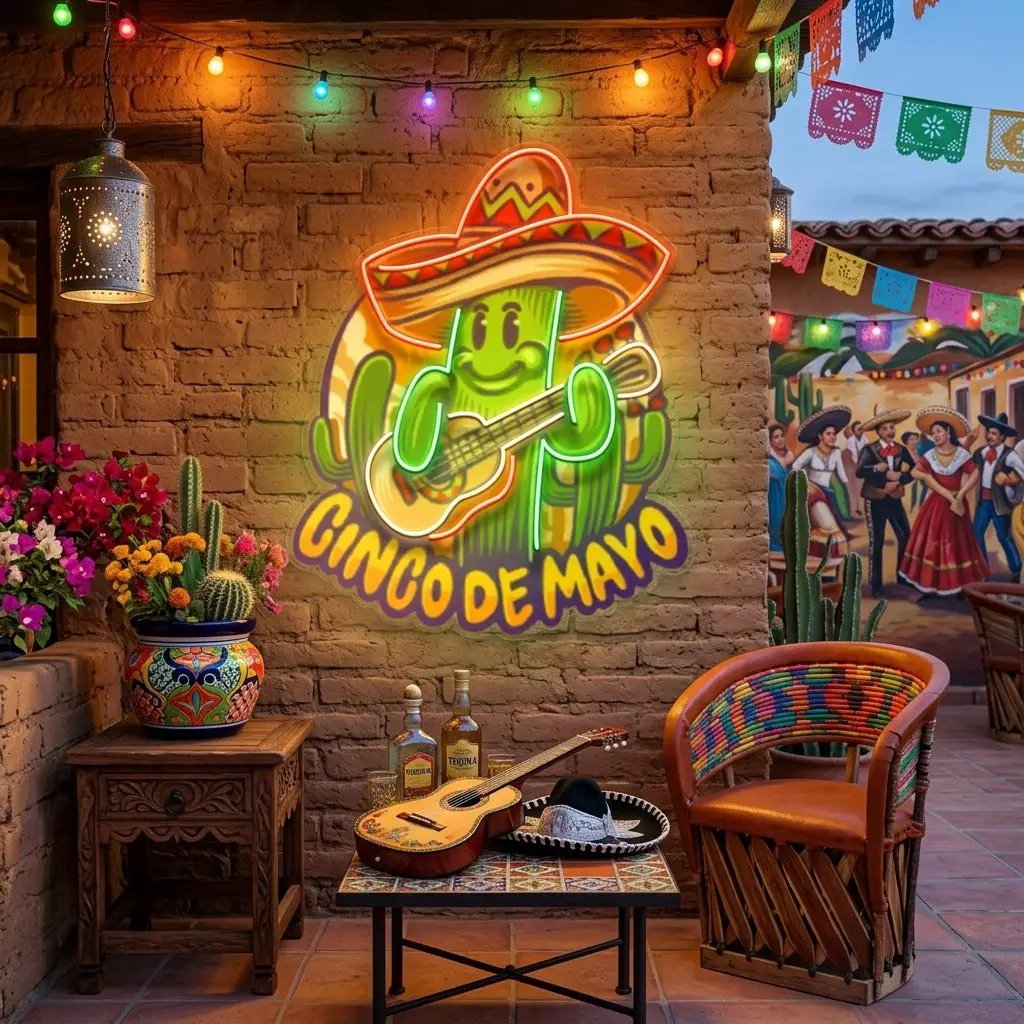 Inco De Mayo Cactus Mascot LED Neon Sign Light Pop Art