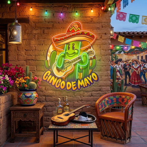 Inco De Mayo Cactus Mascot LED Neon Sign Light Pop Art