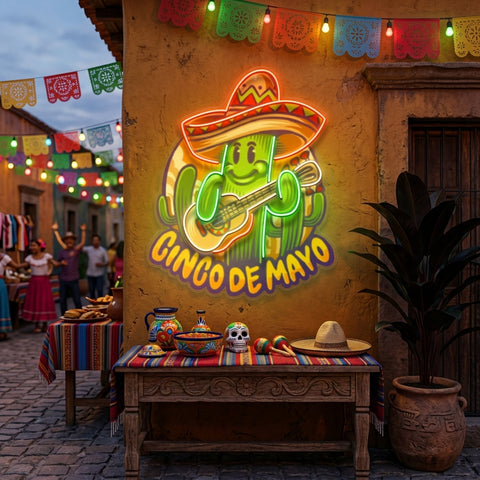 Inco De Mayo Cactus Mascot LED Neon Sign Light Pop Art