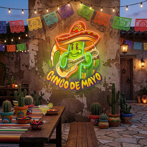 Inco De Mayo Cactus Mascot LED Neon Sign Light Pop Art