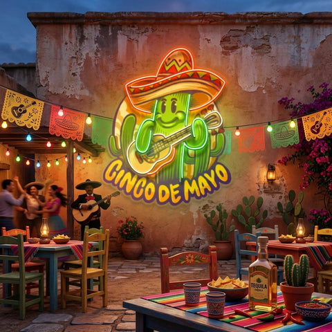 Inco De Mayo Cactus Mascot LED Neon Sign Light Pop Art