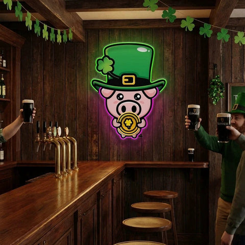 Pig Luck St Patrick's Day Artwork Led Neon Sign Light