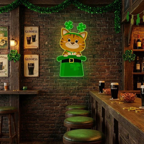 Cat Lucky Saint Patrick's Day Artwork Led Neon Sign Light