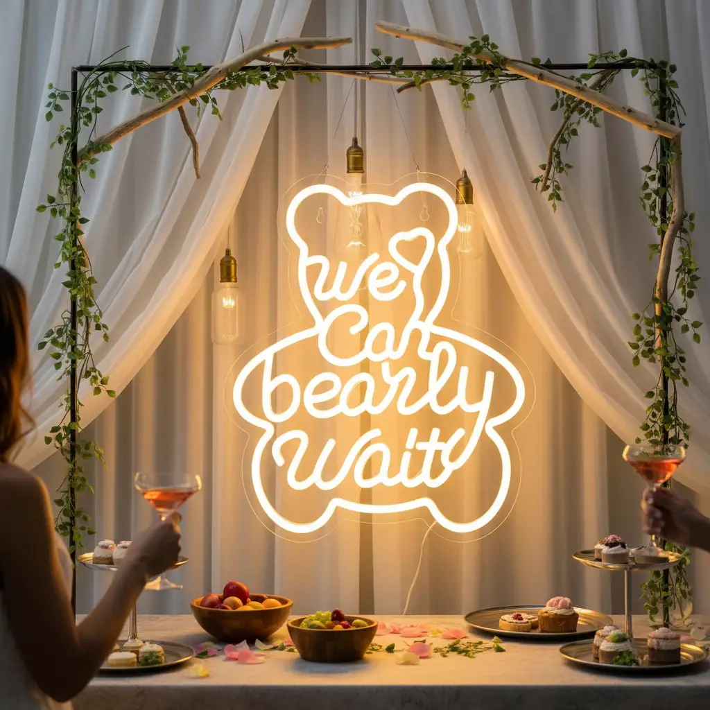 We Can Bearly Wait Neon Sign for Baby Shower Birthday Party Decor