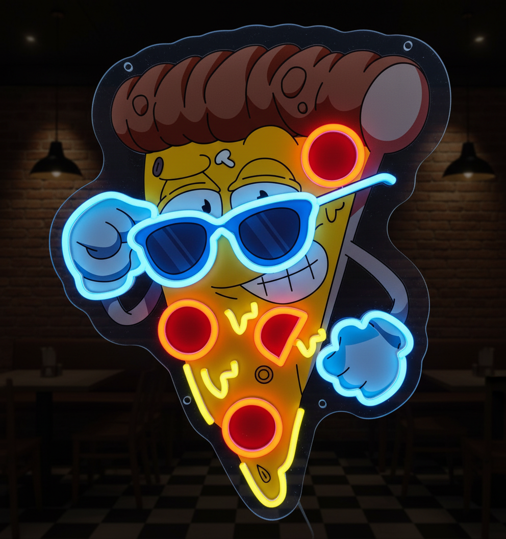 Cool Cartoon Pizza Custom Led Neon Signs for Wall Decor