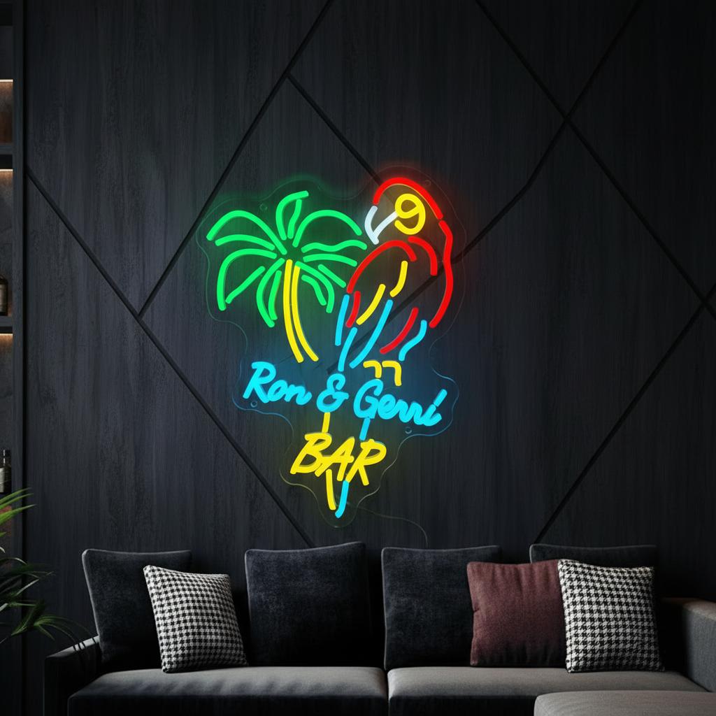 Tiki Bar Parrot Palm Tree Custom Led Neon Sign - VN03 - Customneonstudio