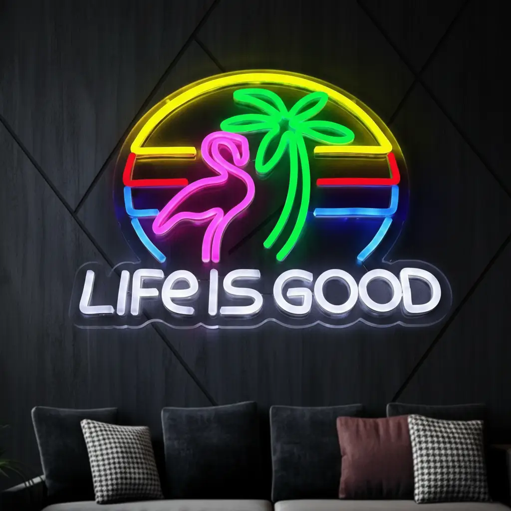 Life Is Good Palm Tree Neon Signs for Bar Wall Decor