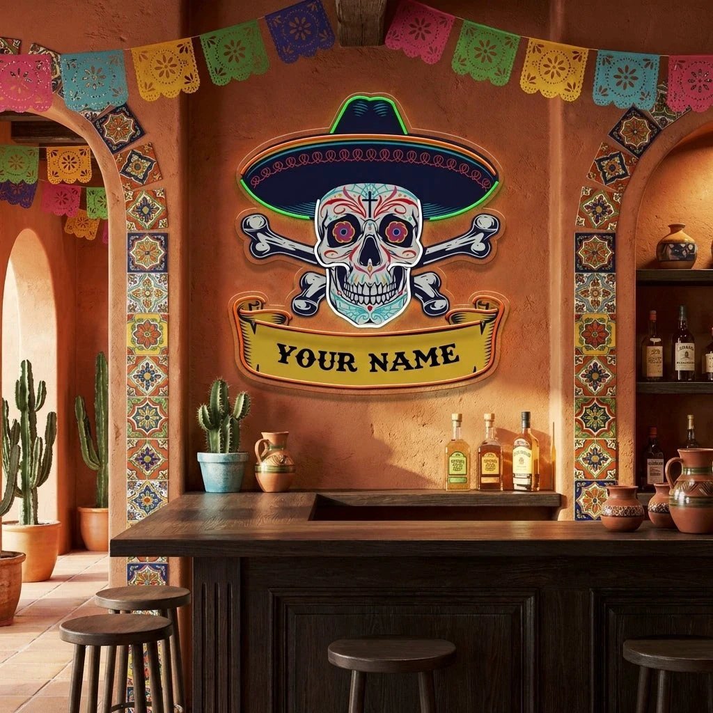 Custom Name Day Of Dead Mexican Artwork Led Neon Sign Light