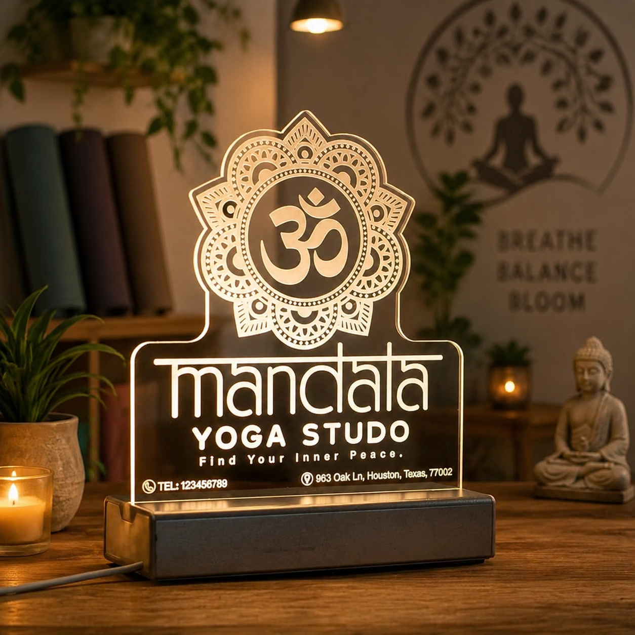 Personalized Mandala Yoga Studio Night Light SGTN048