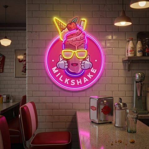 Milkshake Badge LED Neon Sign Light Pop Art