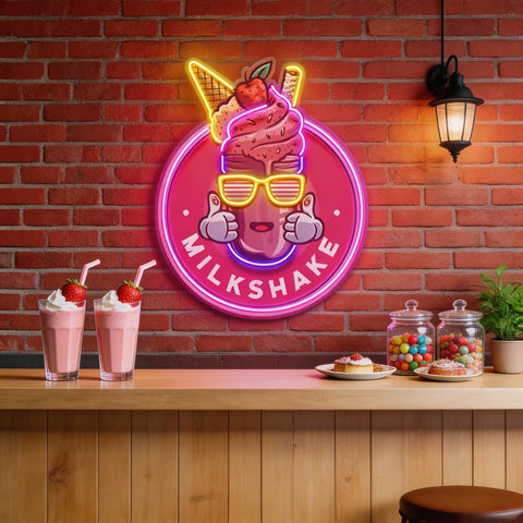 Milkshake Badge LED Neon Sign Light Pop Art