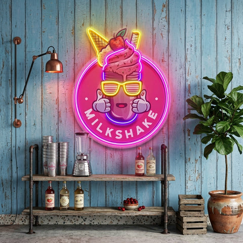 Milkshake Badge LED Neon Sign Light Pop Art