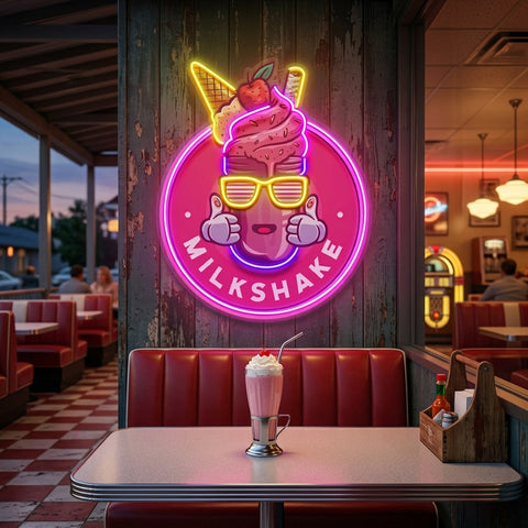 Milkshake Badge LED Neon Sign Light Pop Art