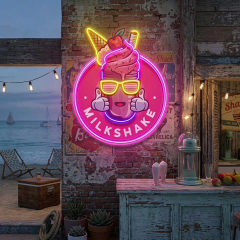Milkshake Badge LED Neon Sign Light Pop Art