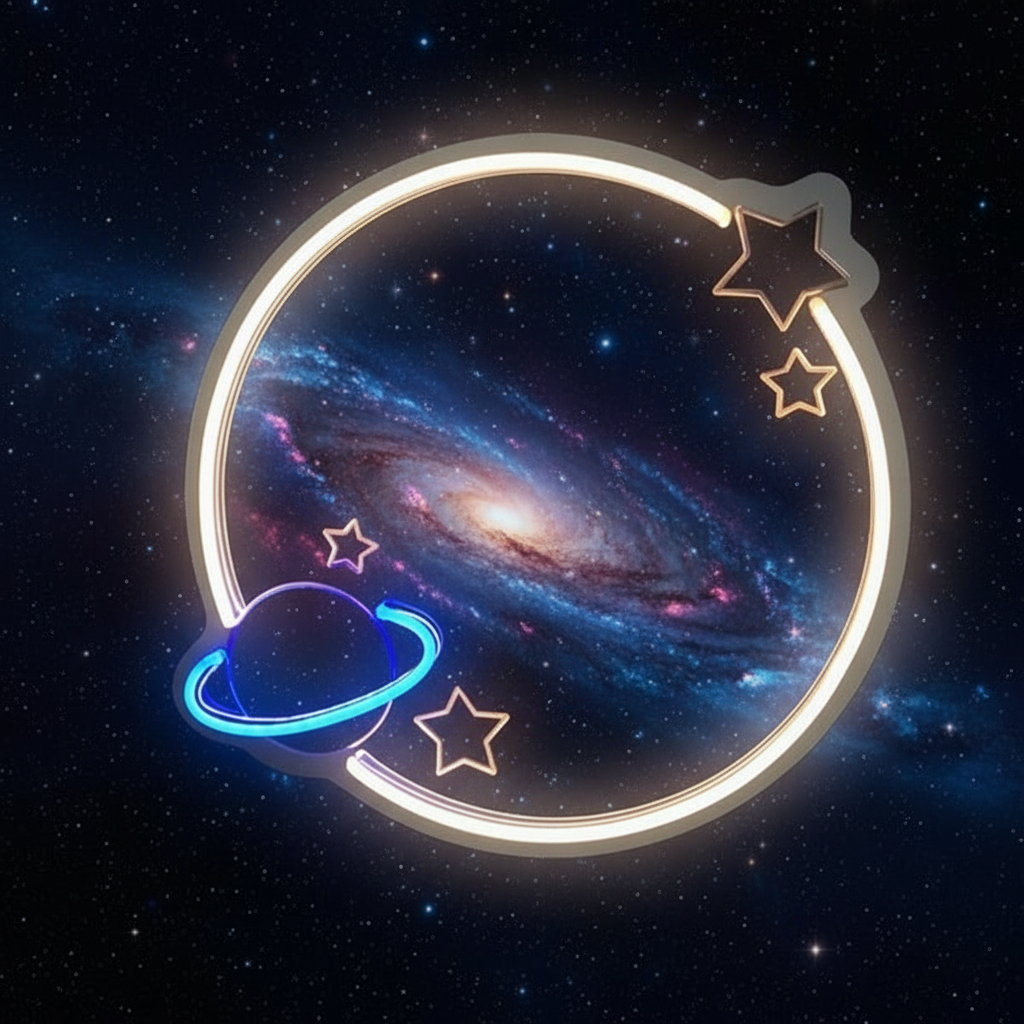 Planet Mirror Neon Sign for Kids Room Locker Room Bedroom Decor