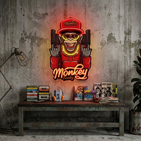 Monkey Gold Chain LED Neon Sign Light Pop Art