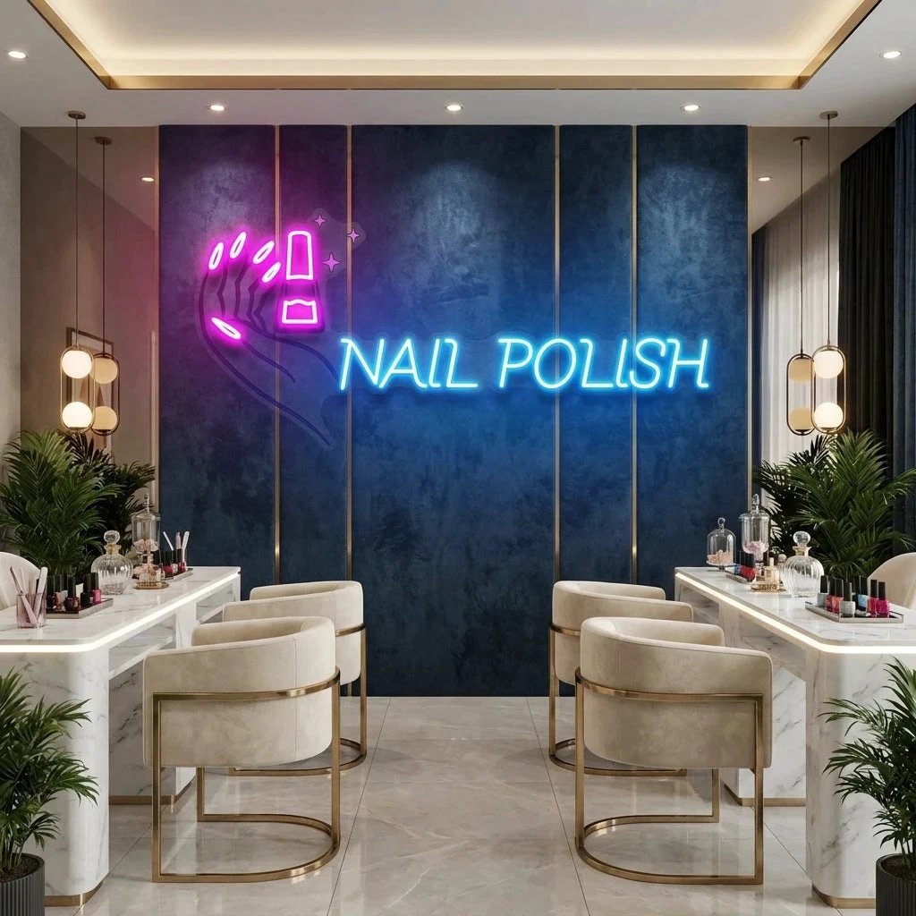 Hands Nail Polish Artwork Led Neon Sign Light, Nail Salon Decoration