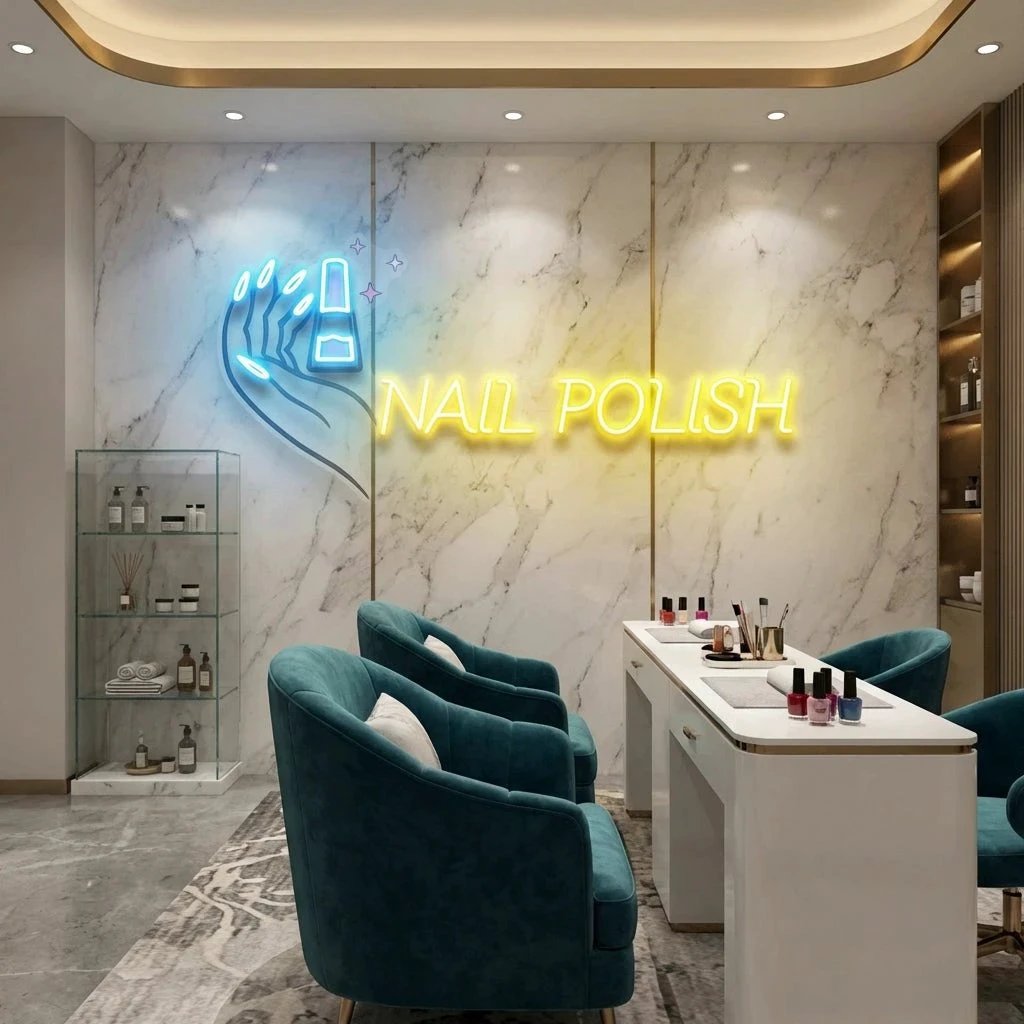Hands Nail Polish Artwork Led Neon Sign Light, Nail Salon Decoration