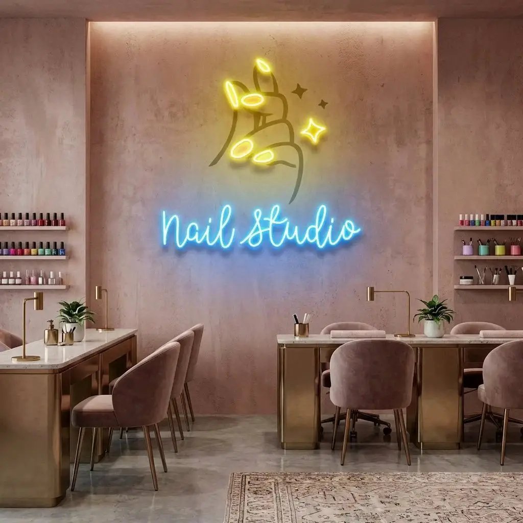 Nail Studio 2 Artwork Led Neon Sign Light, Nail Salon Decoration