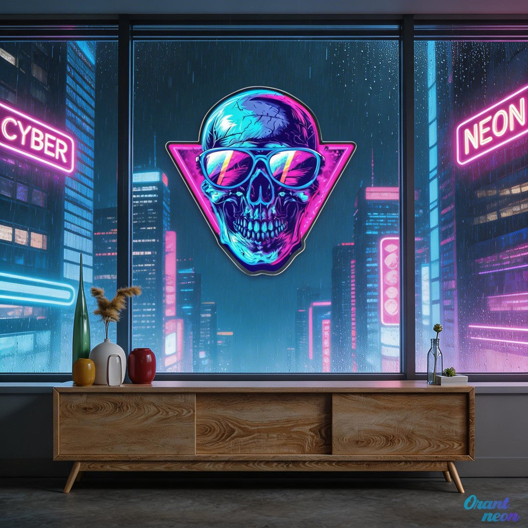 Cool Skull Wearing Glasses Color Pop Neon Sign Light Artwork