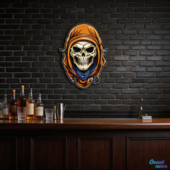 Mysterious Skull Wearing Cloak Neon Sign Light Artwork