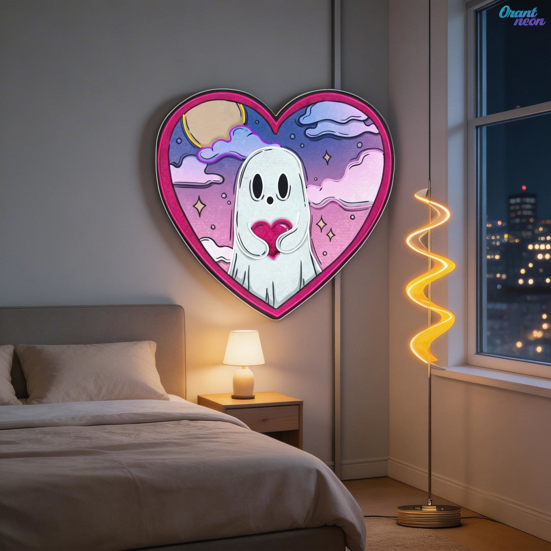 Floating Hearts, Ghostly Love Neon Sight Light Artwork